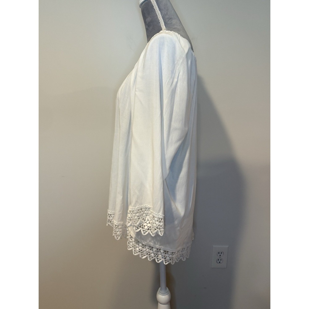 Spense Boho Festival Off-the-Shoulder White Blouse Top Crochet Trim Sz LG - Picture 3 of 7